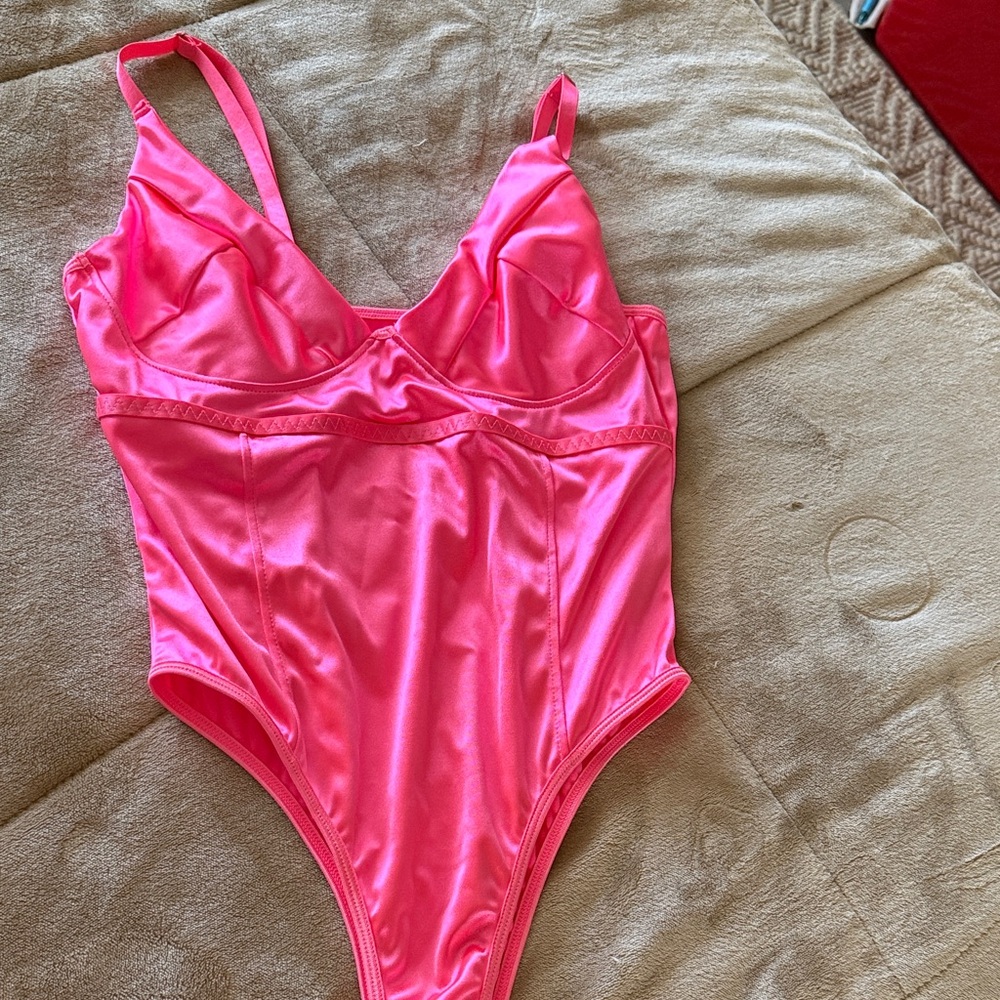 Hot Pink Satin One-Piece bodysuit